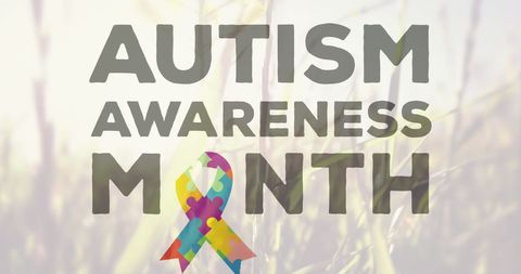Autism awareness month logo with puzzle ribbon