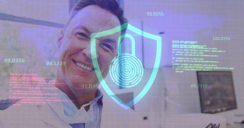 doctor utilizing tablet with digital security overlay in hospital - Download Free Stock Images Pikwizard.com