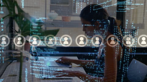 Businesswoman Analyzing Data with Digital Interface Elements