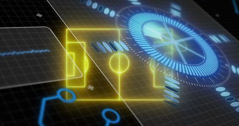 Holographic soccer field schematic on digital dashboard