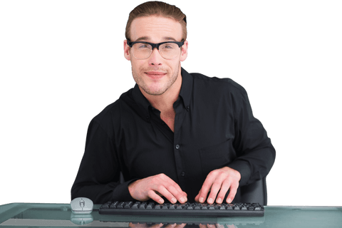 Transparent Image of Smiling Man Using Keyboard at Modern Desk - Download Free Stock Videos Pikwizard.com