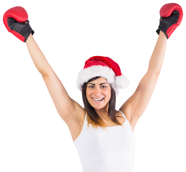 Caucasian woman celebrating Christmas with boxing gloves on transparent background - Download Free Stock Videos Pikwizard.com