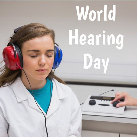 girl undergoing hearing test with red and blue headphones - Download Free Stock Templates Pikwizard.com