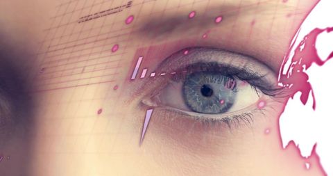 Close-up view of eye with digital data overlay