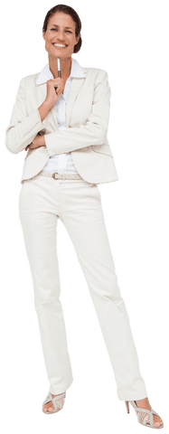 Confident Businesswoman Smiling in White Suit on Transparent Background