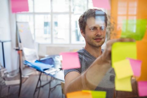 Innovative Collaboration with Sticky Notes in Modern Office