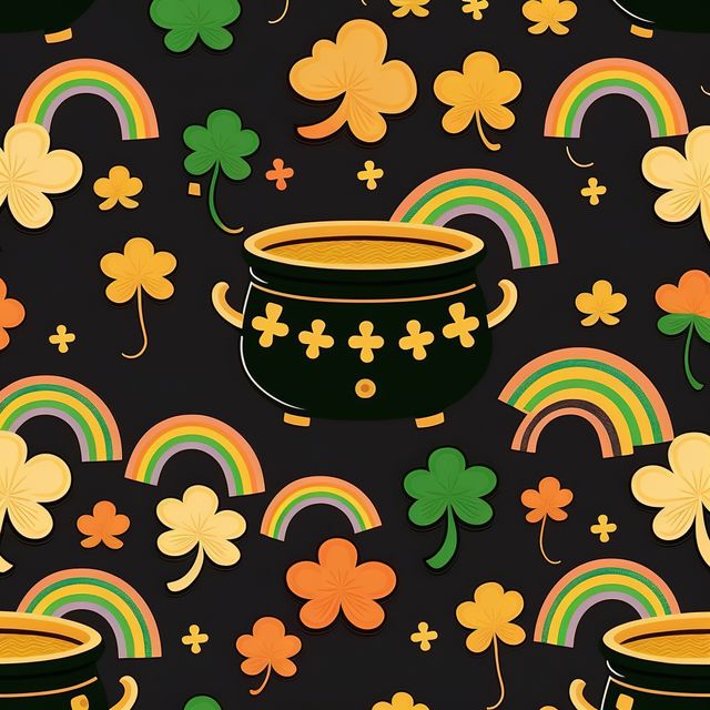 Seamless St. Patrick's Day Pattern with Leprechaun Cauldrons and Clovers - Download Free Stock Images Pikwizard.com
