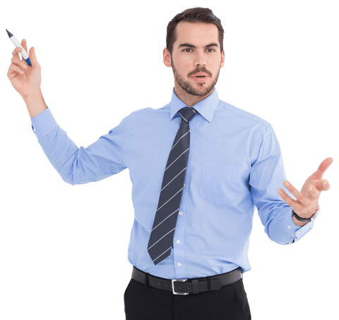 transparent businessman speaking with marker in blue shirt - Download Free Stock Videos Pikwizard.com