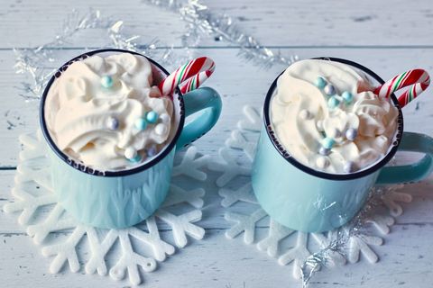Festive hot chocolate with whipped cream and candy canes