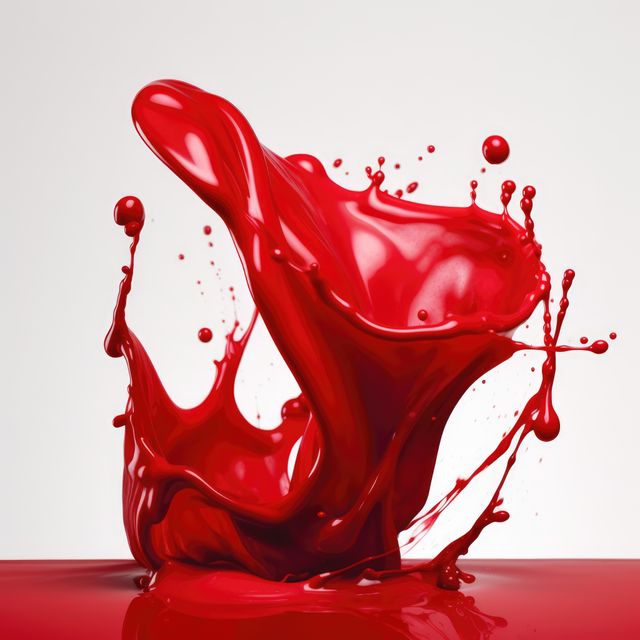 Close up of red liquid splashing on white background created using generative ai technology. Liquid and colour concept digitally generated image.