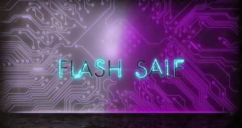 Flash Sale Neon Glow Over Digital Circuit Board Background