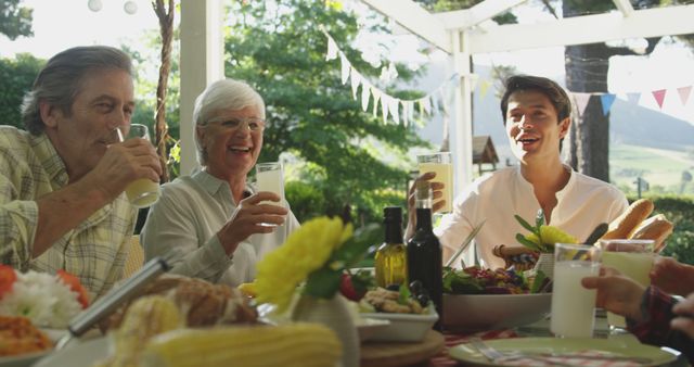 Happy Family Celebrating Outside, Enjoying Refreshing Drinks and Laughter - Download Free Stock Images Pikwizard.com