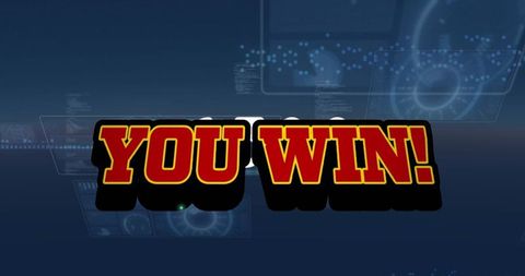 Victory screen with futuristic digital interface background