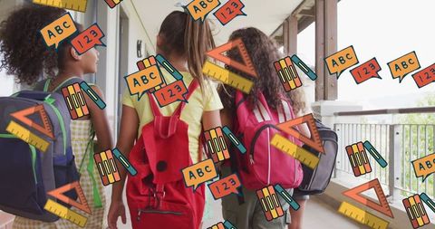Back to School with Diverse Children and Educational Icons - Download Free Stock Images Pikwizard.com