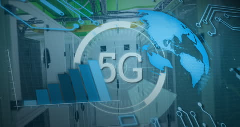 5G Technology Spinning Globe with Data Processing in Server Room
