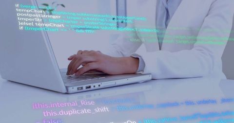 Coder in Tech Workspace with Code Overlay and Copy Space