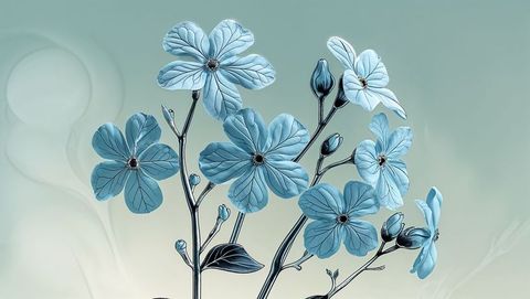 Elegant blue forget me not flowers on teal gradient background