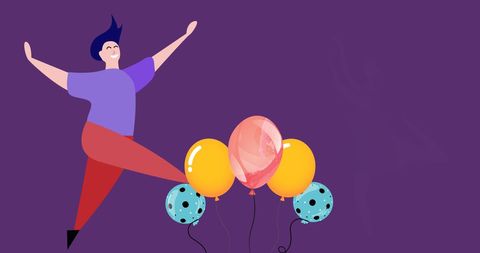 Joyful Cartoon Dance Scene with Celebratory Balloons - Download Free Stock Images Pikwizard.com