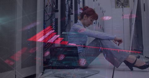 Stressed it professional sitting on server room floor facing challenges