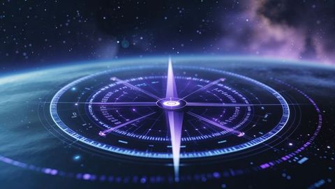 Futuristic holographic compass interface hovering in space