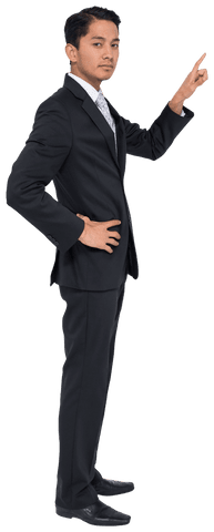 Professional biracial businessman pointing on transparent background