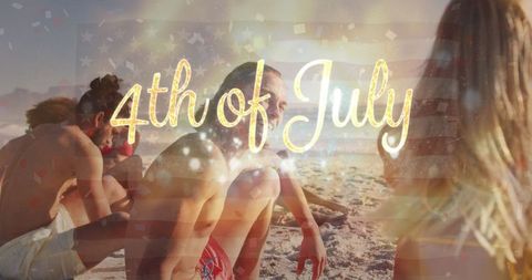 Celebrating 4th of July: Friends Enjoying Beach Sunset