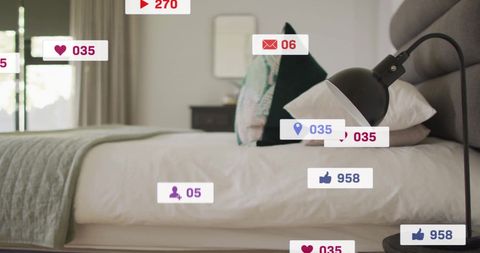 Social Media Notifications Overlaid on Modern Bedroom