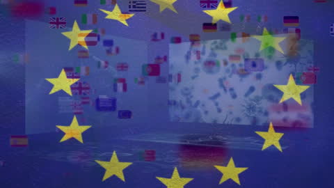 Digital Data Processing Overlay on European Union Flag