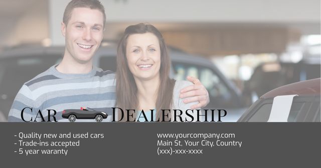 Happy Couple at Car Dealership Promoting Car Sales and Services - Download Free Stock Templates Pikwizard.com