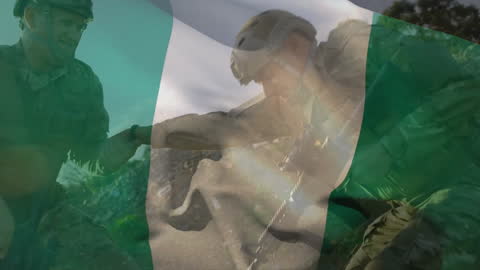 Soldiers Collaborating with Nigerian Flag Overlay Art