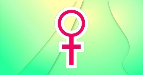 Vibrant Pink Female Symbol on Abstract Green-Yellow Backdrop