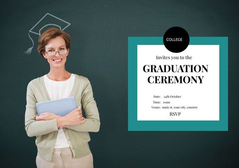 Proud Educator by Graduation Invitation on Chalkboard Background - Download Free Stock Templates Pikwizard.com
