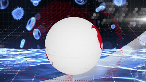 Animated Globe Surrounded by Covid-19 Cells and Data Visualization