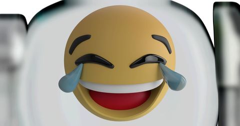 Funny emoji with tears of joy on glossy background