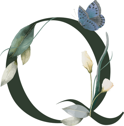Elegant Floral Q with Butterfly on Transparent Background
