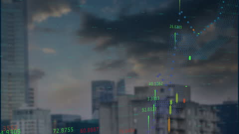 Digital Financial Data Over Urban Skyline