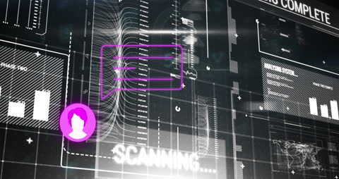 Animated Data Interface with Social Media and Networking Icons