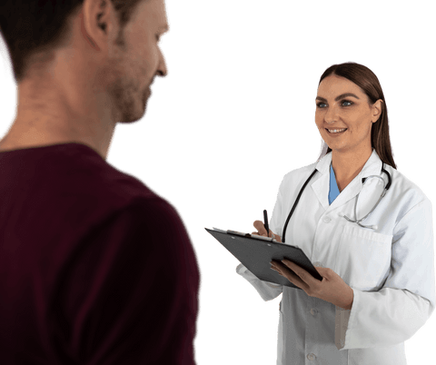 female doctor taking notes with male patient on transparent background - Download Free Stock Videos Pikwizard.com