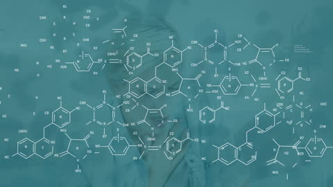 Chemical Formulas Overlaid on Woman Scientist in Lab