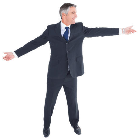 Transparent Joyful Businessman with Outstretched Arms