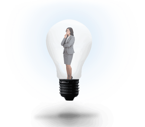 Transparent businesswoman thinking inside light bulb
