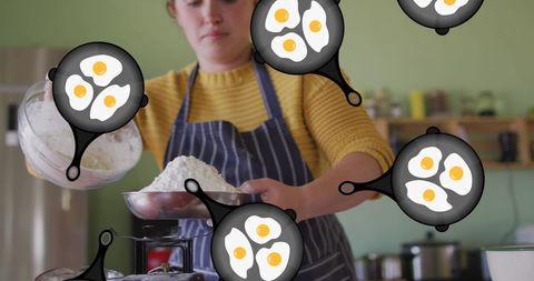 Caucasian Woman Cooking with Creative Egg Icons - Download Free Stock Images Pikwizard.com