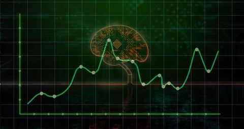 Neon Brain Circuit Interface Over Data Graph in Digital Grid