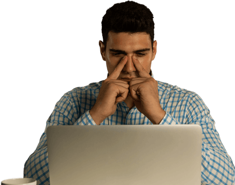 stressed man in checkered shirt using laptop isolated on transparent background - Download Free Stock Videos Pikwizard.com