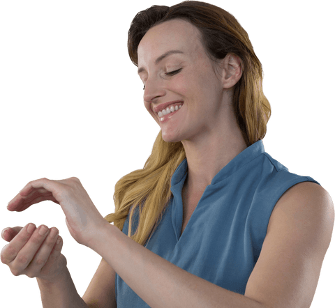 Happy businesswoman interacting on transparent background