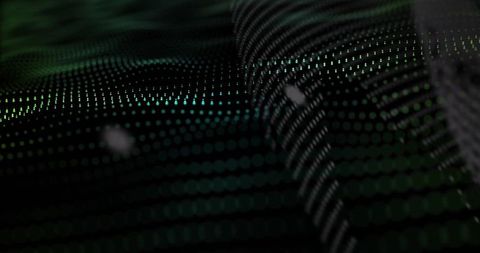 Futuristic 3D Wave Mesh with Glowing Dots in Digital Environment