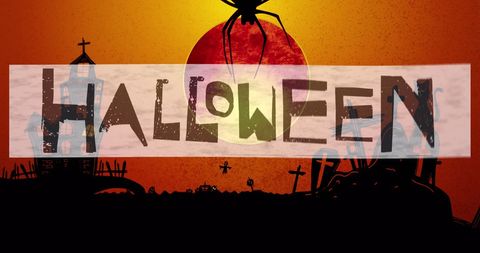 Eerie Halloween Scene with Graveyard Silhouettes