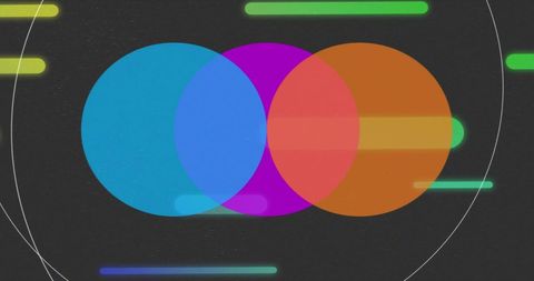 Vibrant geometric circles and lines on black background