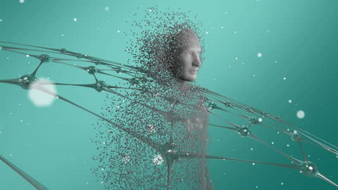 Abstract Human Form with Network of Connections on Turquoise Background