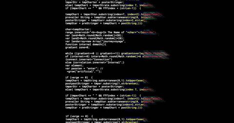 RGB Glitch JavaScript Code on Dark Monitor Showing Neon Syntax Highlighting and Noise